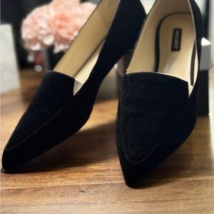 Nine West Abay Black Suede Leather Smoking Flat Ballet Pointed Shoe 10.5 NEW NIB
